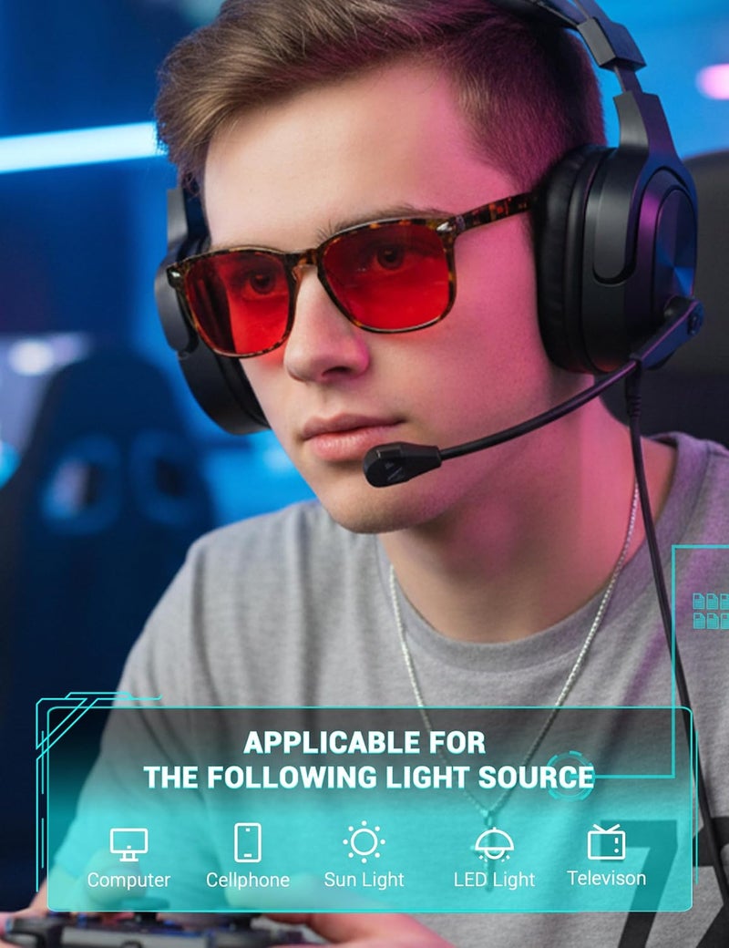TIJN Sleep Glasses with Blue Green Light Blocking, Red Light Lens for Computer Gaming, Screen Fatigue & UV Protection - Image 3